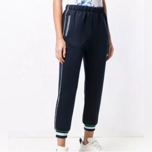 OPENING CEREMONY Womens SPONGY TRACK PANTS Persian Blue, pockets ruffle stripe S